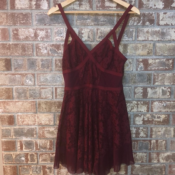 Sold!  free people taped lace slip maroo - Picture 2 of 5